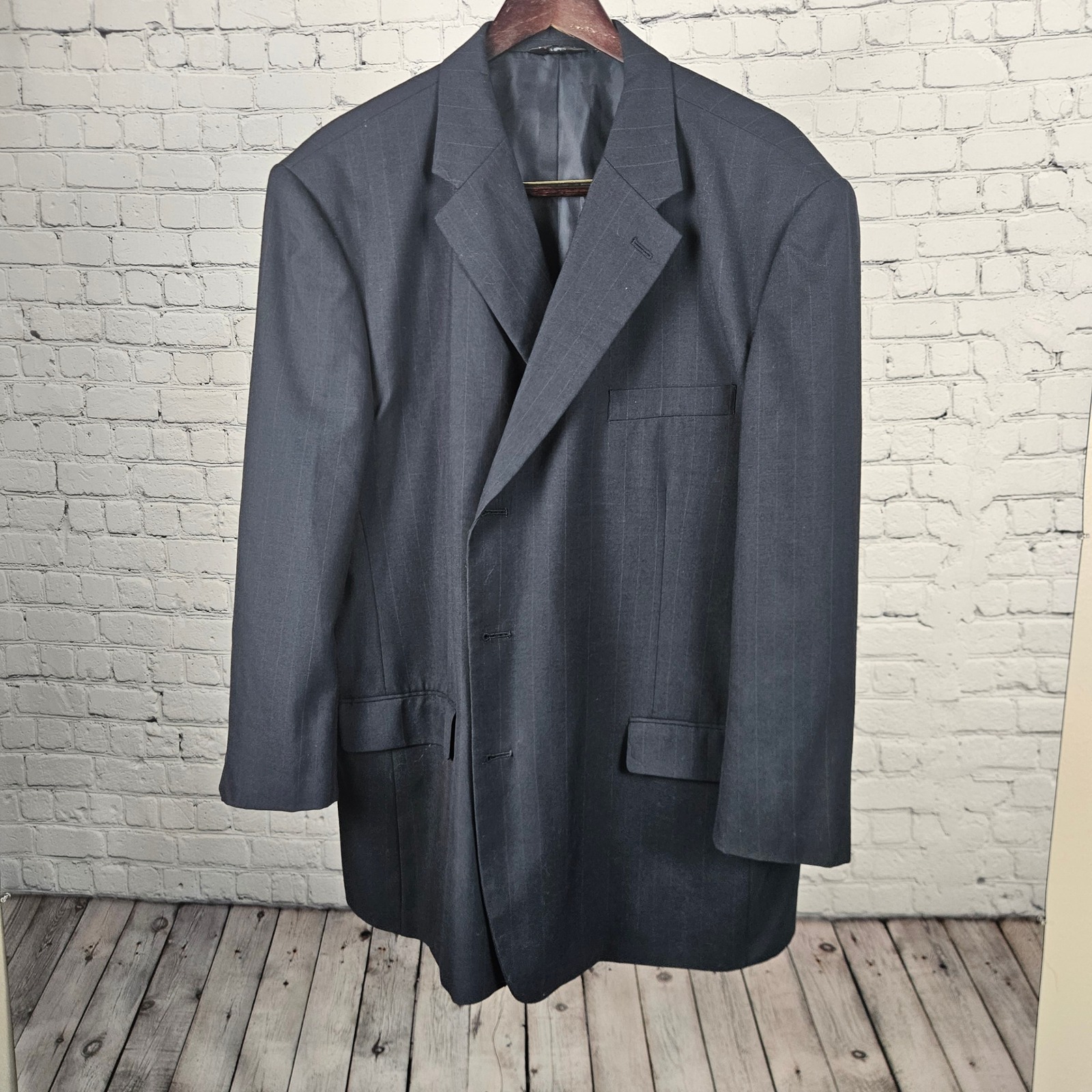 Ferretti Uomo Mens 48r Blazer Super 100s Merino Wool Pinstripe Suit Jacket Navy
